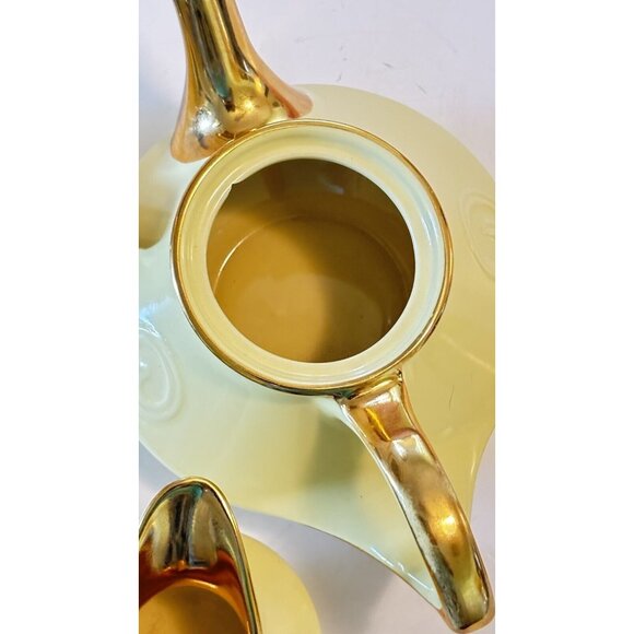 Vintage Pearl China Co Yellow 22K Gold Tea Set Teapot Creamer & Sugar 40s MCM - Picture 11 of 16